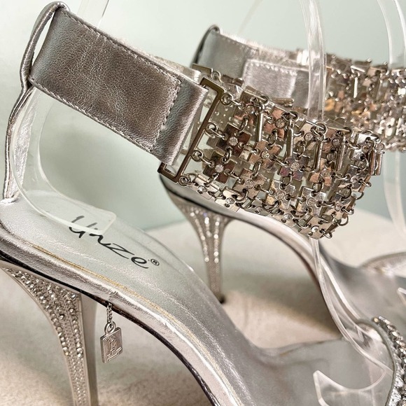 Unze Silver Gemstone Ankle Wrap Stiletto Size 5 - Picture 12 of 12